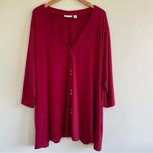 Susan Graver Women's Button Up Tunic Top Burgundy Size 3XP
